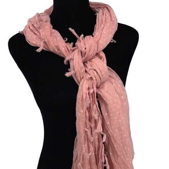 Fantasia Accessories Womens Polka Dot Gauze Polyester Fringed Scarf Pink 22”x72” - Picture 2 of 4
